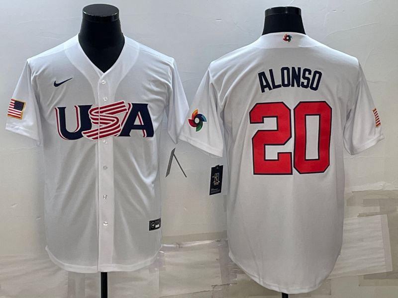 Men 2023 World Cub USA 20 Alonso White Nike MLB Jersey10